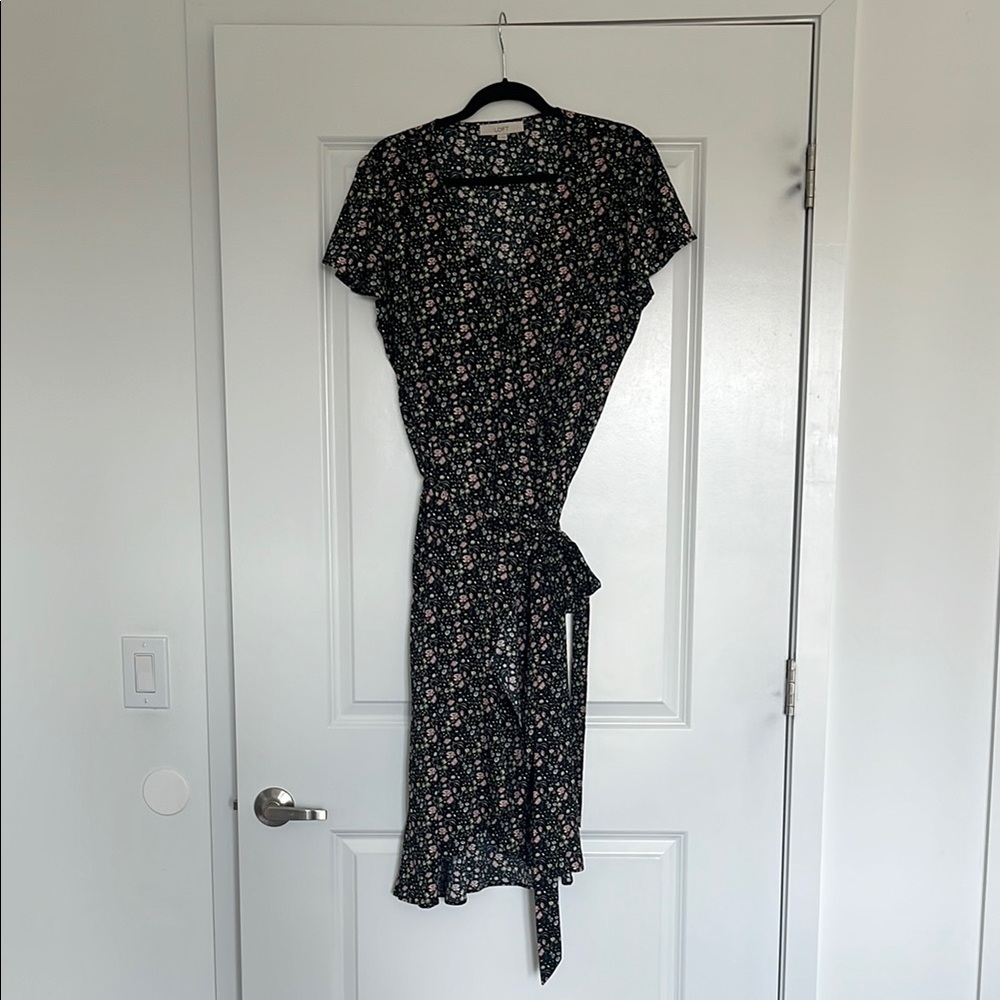 LOFT Floral Wrap Dress with Flutter Sleeves